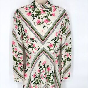 Vintage Julie Miller California 70s Floral Chevron Maxi Dress Pink Green Sz 12